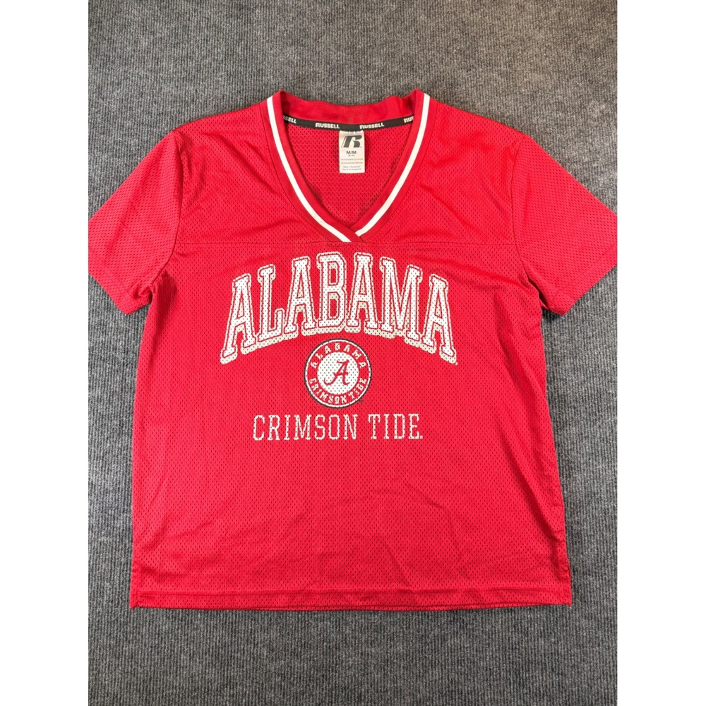 Russell Athletic Alabama Crimson Tide Red Mesh Jersey V-Neck Tee Women‎ Medium